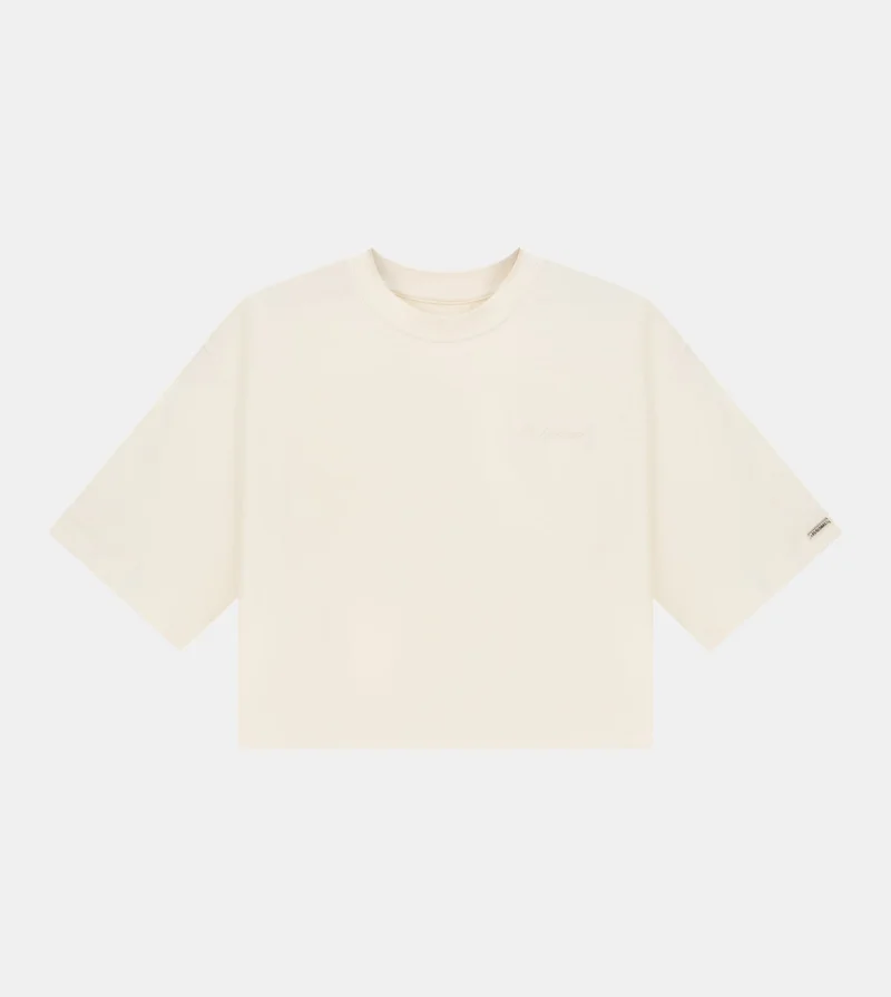 إف5 Women's Boxy Fit Cropped T-Shirt - Beige